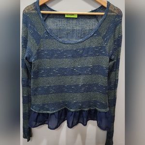 Fresh Brewed Green And Blue Long Sleeve Juniors Shirt Large